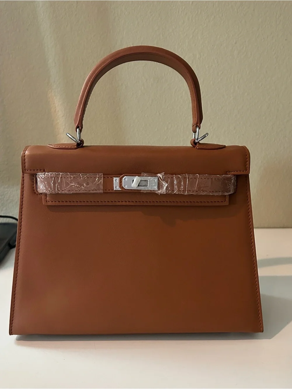 25cm Caramel Brown Swift Leather Top-Handle Satchel